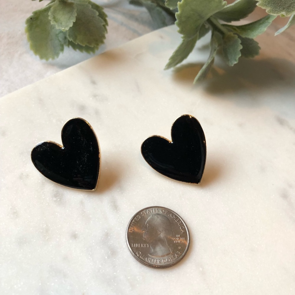The Monroe - Black Stud Heart Earrings - Picture 2 of 6